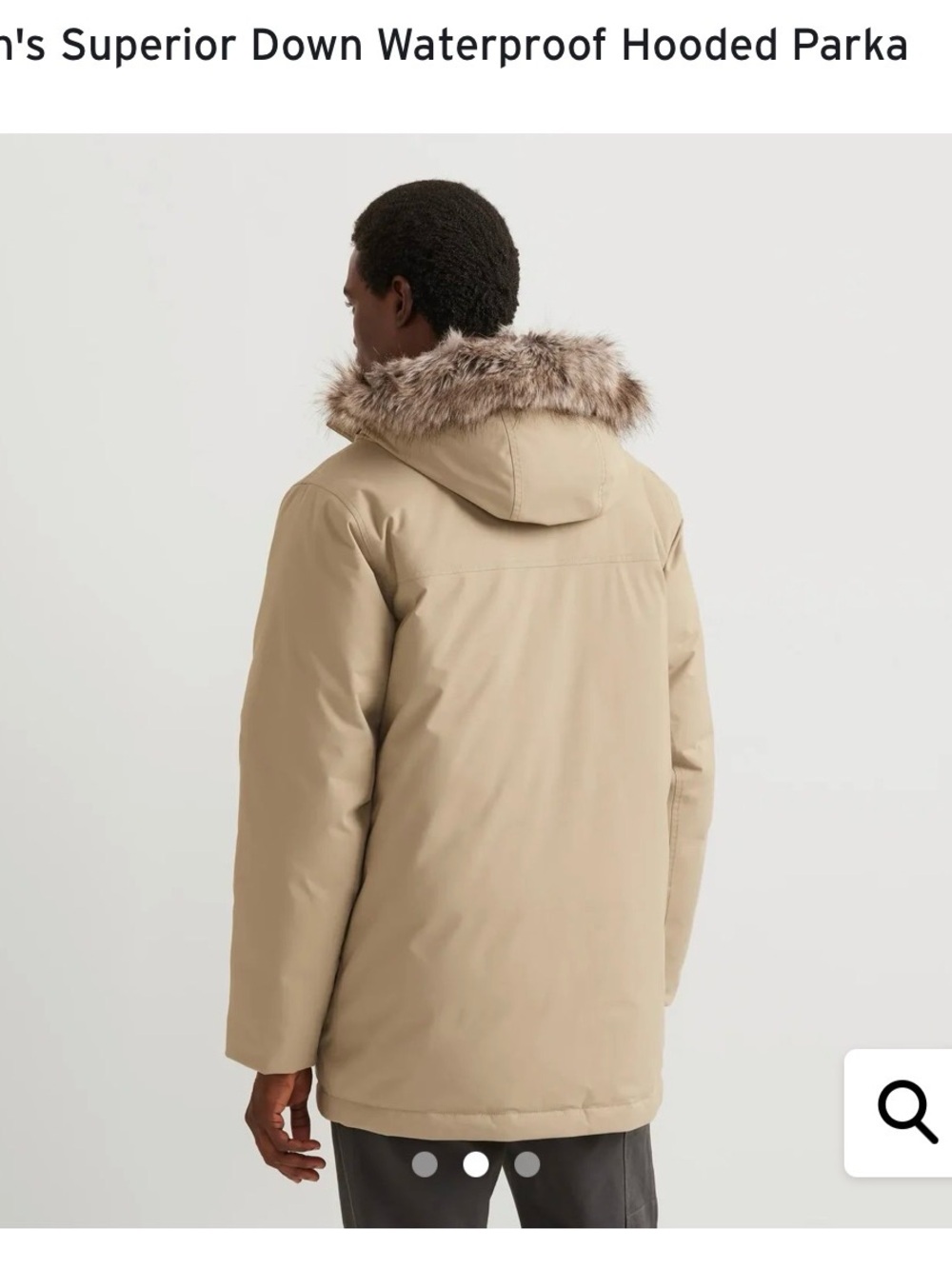 Edie Bauer Down 650 Men's Hooded Parka Jacket in Beige with Faux-Fur Trim